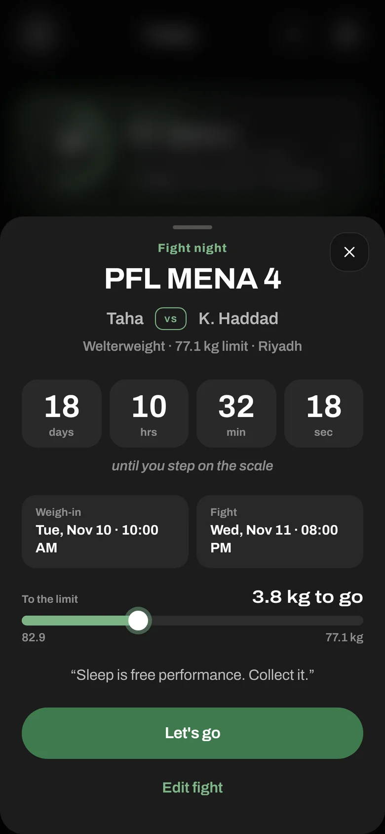 Fight card: live countdown to weigh-in, weigh-in and fight times, kilos to the limit